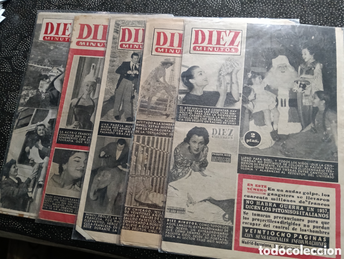 Coleccionismo de revista Diez Minutos: Lote de 5 revistas de DIEZ MINUTOS del 1953-56-56-58-59 Usado pero bien conservado