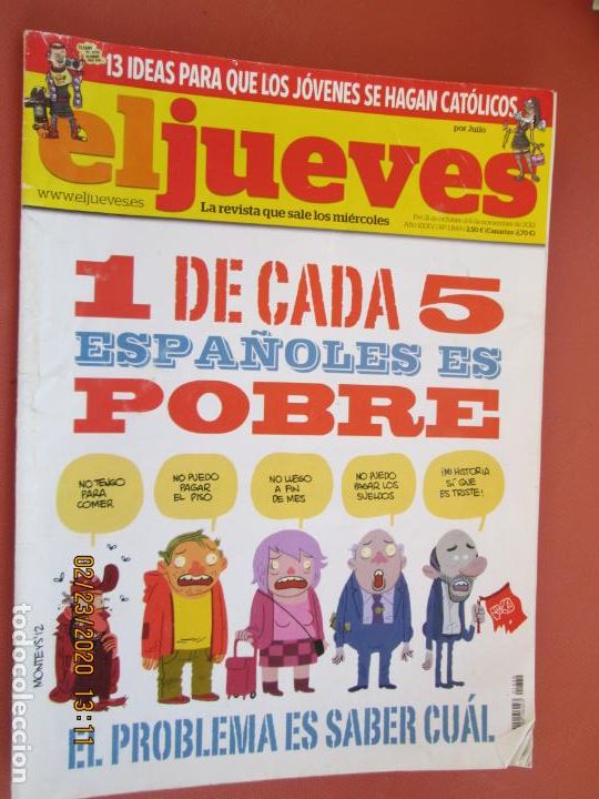 Sammeln von Zeitschriften El Jueves: REVISTA EL JUEVES - N&ordm; 1849 - 2012 - 1 DE CADA 5 ESPA&Ntilde;OLES ES POBRE ...