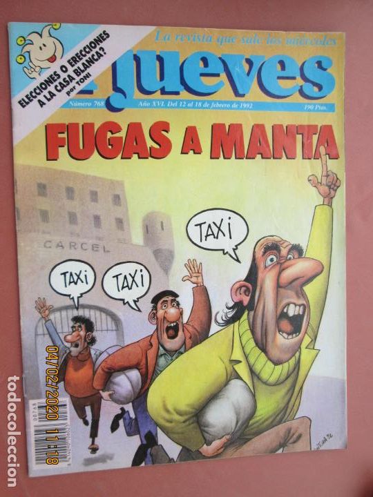 Sammeln von Zeitschriften El Jueves: EL JUEVES LA REVISTA QUE SALE LOS MIERCOLES , N&ordm; 768 FUGAS A MANTA