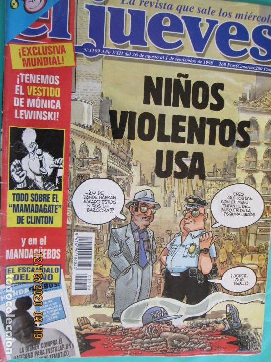 Coleccionismo de Revista El Jueves: REVISTA EL JUEVES - N&ordm; 1109 - AGOSTO-SEPTIEMBRE 1998 - NI&Ntilde;OS VIOLENTOS USA ....