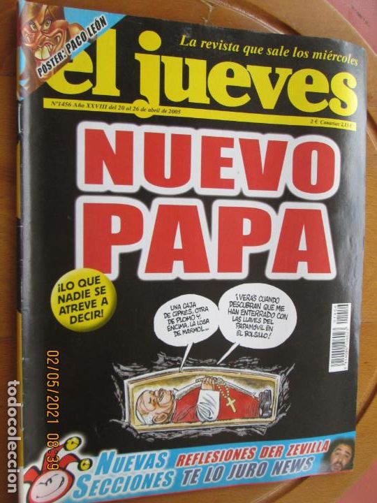 Sammeln von Zeitschriften El Jueves: EL JUEVES LA REVISTA QUE SALE LOS MIERCOLES N&ordm; 1456 - ABRIL 2005 - NUEVO PAPA