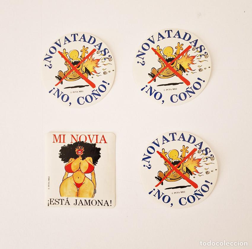 Coleccionismo de Revista El Jueves: LOTE 4 PEGATINAS REFUERZO REVISTA PUTA MILI IV&Aacute; FER EL JUEVES A&Ntilde;OS 90 10CM &iexcl;SIN PEGAR! VINTAGE