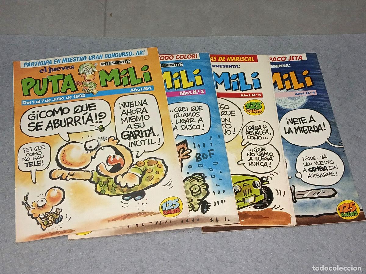 Coleccionismo de revista El Jueves: Revistas. Historias de la puta mili (ElJueves), 4 primeros n&uacute;meros, 1992, con p&oacute;ster Play Taquilla
