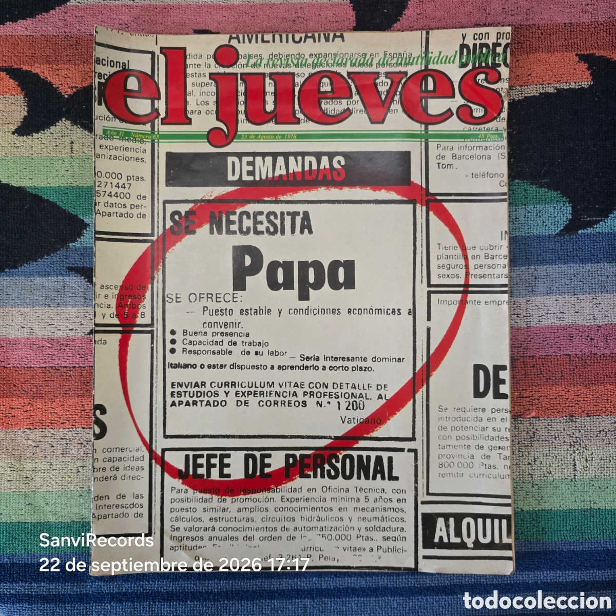 Coleccionismo de revista El Jueves: EL JUEVES, LA REVISTA QUE SALE LOS MI&Eacute;RCOLES 65 (AGOSTO 1978)