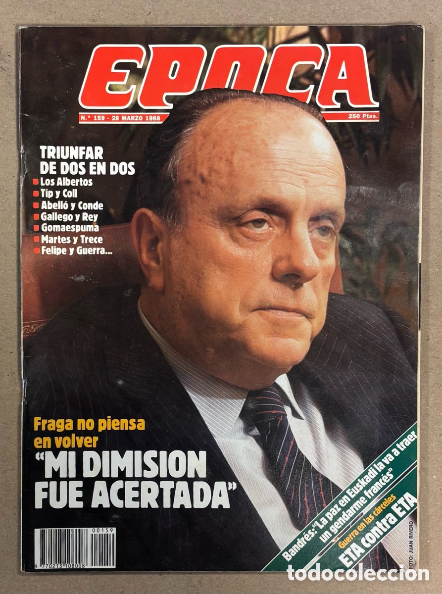 Coleccionismo de revista &Eacute;poca: &Eacute;POCA N&deg; 159 (1988). DIMISI&Oacute;N DE FRAGA, ETA Vs ETA, PEDRO ALMOD&Oacute;VAR, SIDA, RUGBY FEMENINO,&hellip;