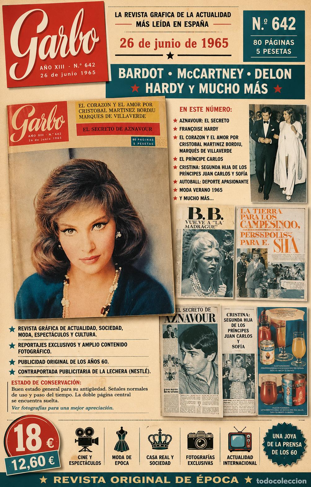 Collezionismo di Rivista Garbo: GARBO N&ordm; 642 | 26 JUNIO 1965 | BARDOT | AZNAVOUR | FRAN&Ccedil;OISE HARDY | MARQU&Eacute;S VILLAVERDE