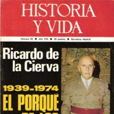 Coleccionismo de Revista Historia y Vida: HISTORIA Y VIDA. ENERO 1975. Nº 82. FRANCO. NAZARET. WRIGHT CAVELL. HEYDRICH.TORERAS.. Lote 26926510
