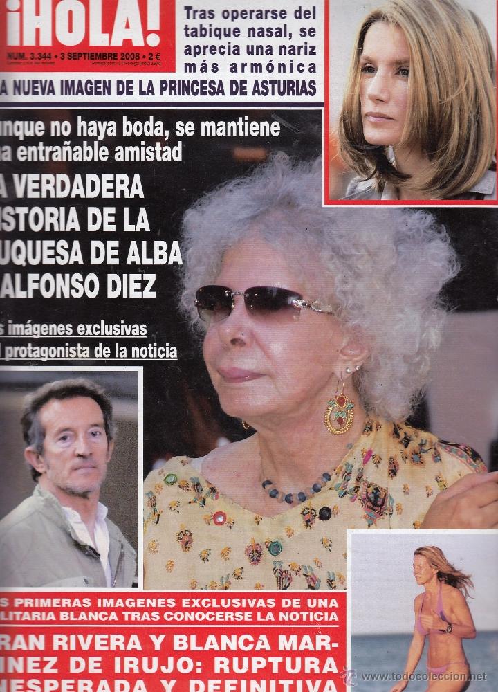 Sammeln von Zeitschriften &iexcl;Hola!: REVISTA HOLA N&ordm; 3344 A&Ntilde;O 2008. LETIZIA. DUQUESA DE ALBA Y ALFONSO DIEZ. BLANCA MARTINEZ DE URUJO.