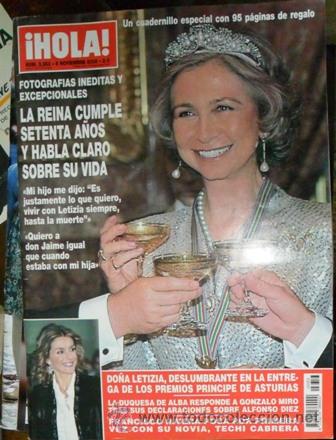 Collectionnisme de Magazine &iexcl;Hola!: Hola, n&ordm; 2253, 5 de noviembre de 2008. 70 aniversario de la Reina Sofia, cuadernillo especial