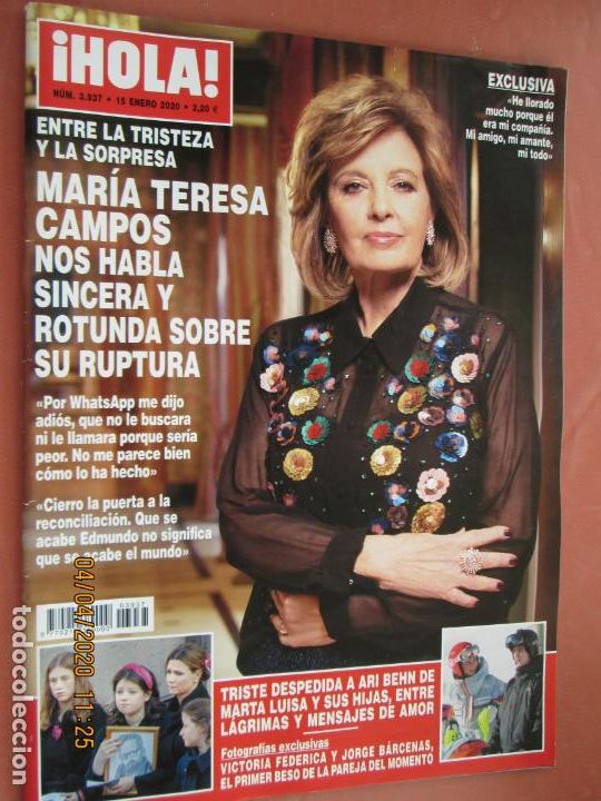Collectionnisme de Magazine &iexcl;Hola!: HOLA REVISTA  , 3937 - ENERO 2020 - MARIA TERESA HABLA DE FORMA SINCERA Y ROTUNDA DE SU RUPTURA