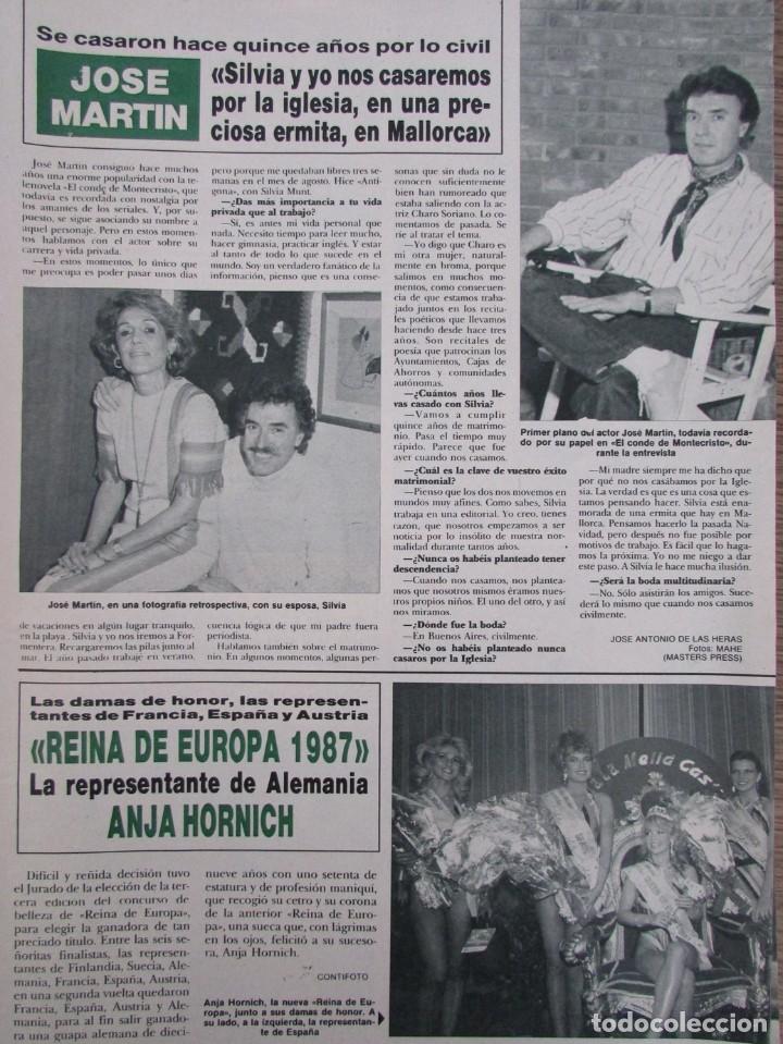 Colecionismo da Revista &iexcl;Hola!: RECORTE REVISTA HOLA N&ordm; 2239 1987 JOSE MARTIN. REINA DE EUROPA 1987. ANJA HORNICH