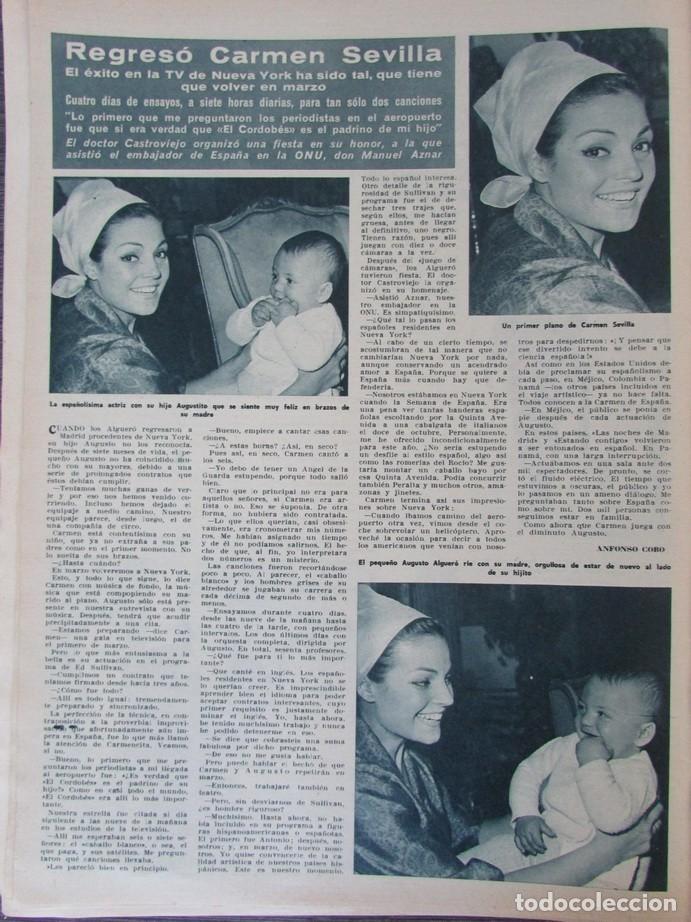 Coleccionismo de Revista Hola: RECORTE REVISTA HOLA N.&ordm; 1070 1965 CARMEN SEVILLA