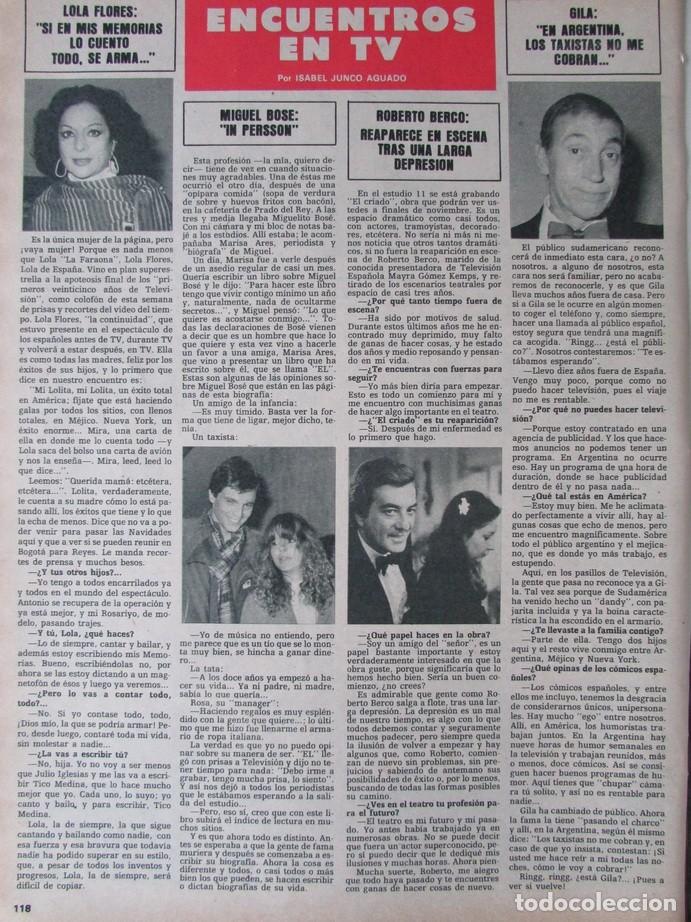 Coleccionismo de Revista Hola: RECORTE REVISTA HOLA N.&ordm; 1942 1981 LOLA FLORES, MIGUEL BOS&Eacute;, MIGUEL GILA, ROBERTO BERCO