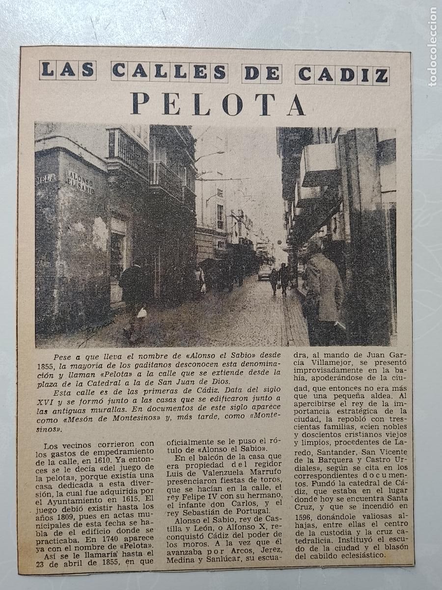 Coleccionismo de Revista Hola: DIARIO 1979 80 RECORTE COLECCION CALLES DE CADIZ CAPITAL - CALLE PELOTA
