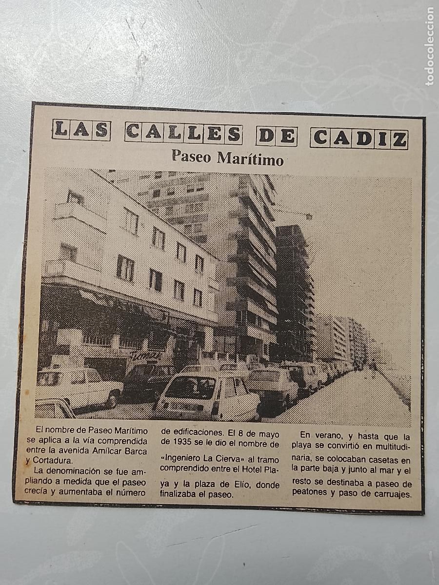 Coleccionismo de Revista Hola: DIARIO 1979 80 RECORTE COLECCION CALLES DE CADIZ CAPITAL - CALLE PASEO MARITIMO