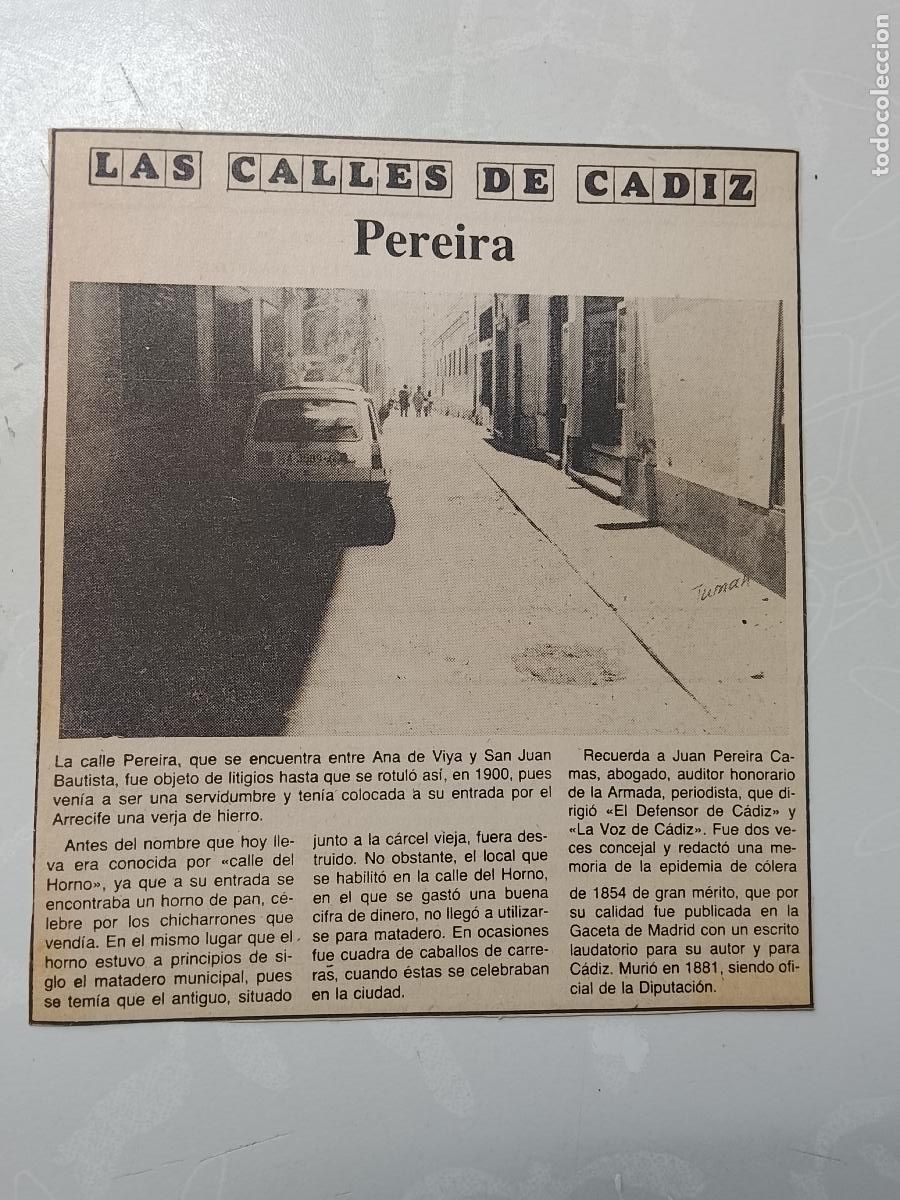 Coleccionismo de Revista Hola: DIARIO 1979 80 RECORTE COLECCION CALLES DE CADIZ CAPITAL - CALLE PERERIRA