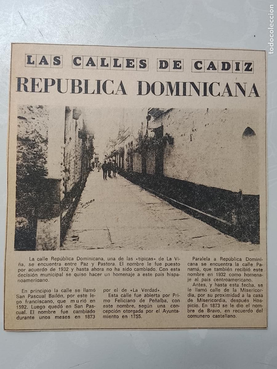 Coleccionismo de Revista Hola: DIARIO 1979 80 RECORTE COLECCION CALLES DE CADIZ CAPITAL - CALLE REPUBLICA DOMINICANA