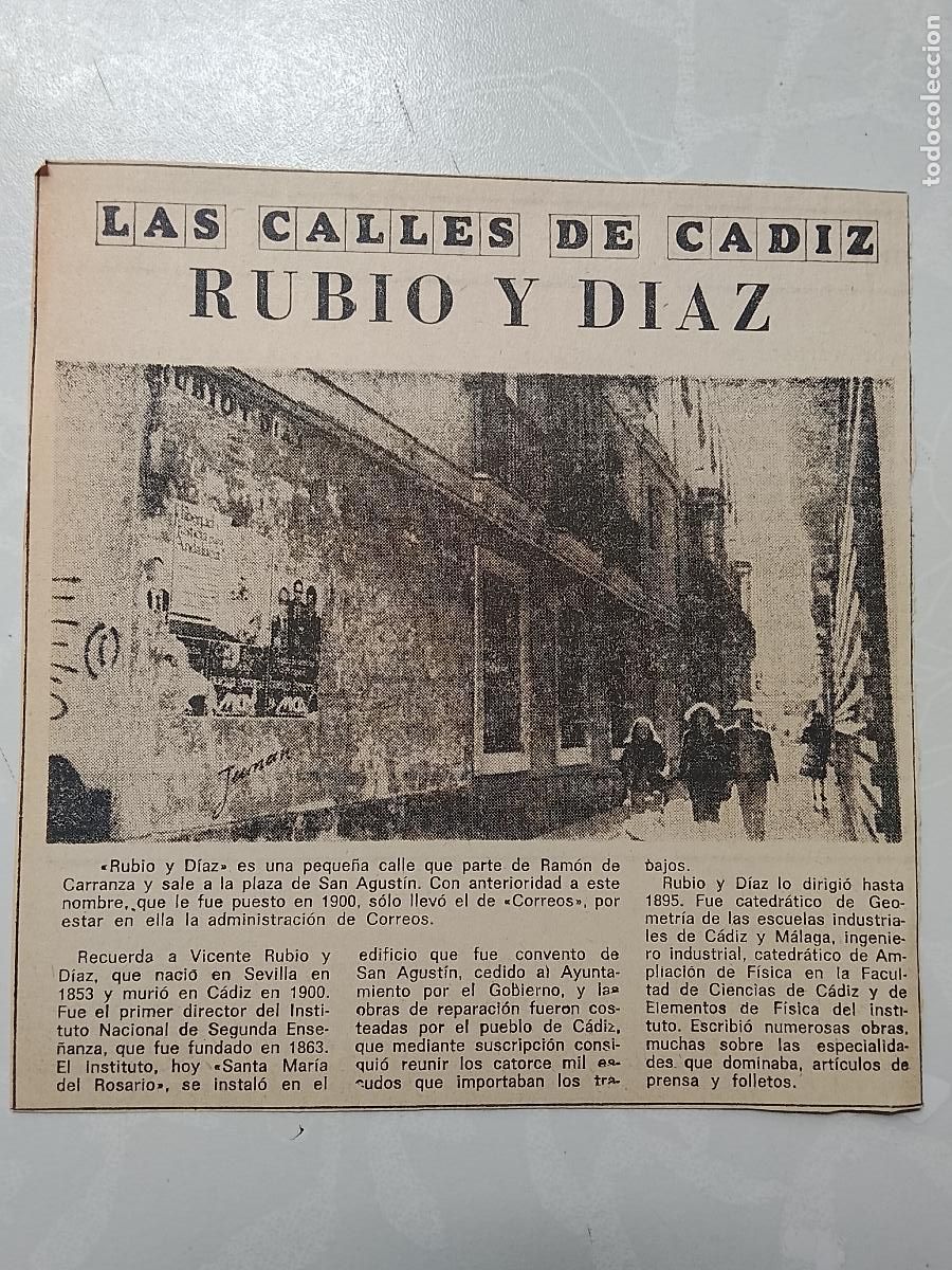 Coleccionismo de Revista Hola: DIARIO 1979 80 RECORTE COLECCION CALLES DE CADIZ CAPITAL - CALLE RUBIO Y DIAZ