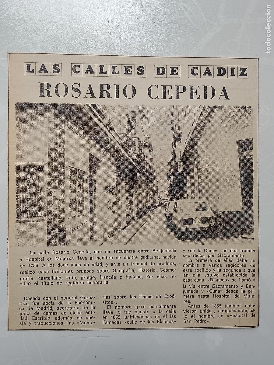 Coleccionismo de Revista Hola: DIARIO 1979 80 RECORTE COLECCION CALLES DE CADIZ CAPITAL - CALLE ROSARIO CEPEDA