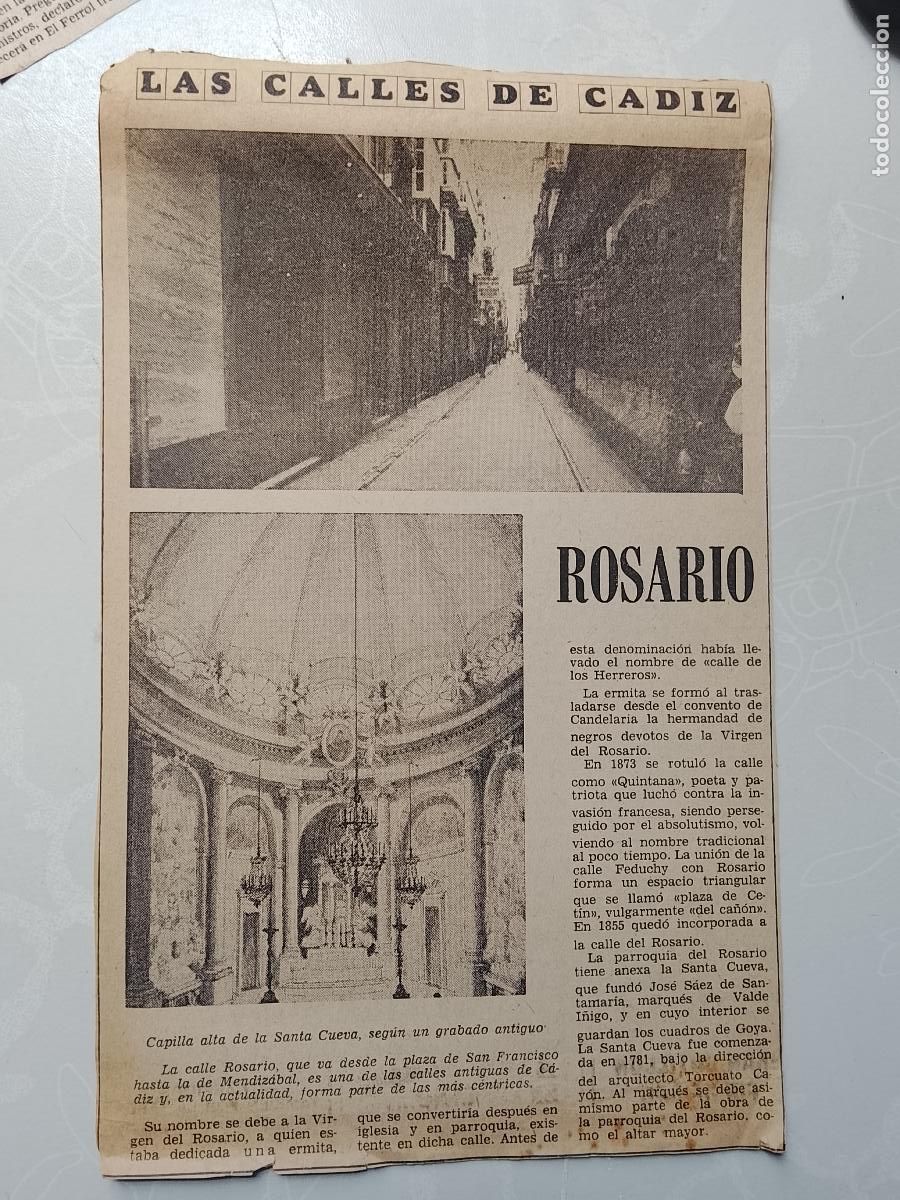 Coleccionismo de Revista Hola: DIARIO 1979 80 RECORTE COLECCION CALLES DE CADIZ CAPITAL - CALLE ROSARIO