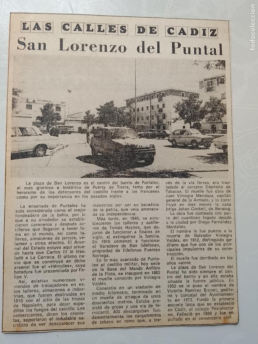 Coleccionismo de Revista Hola: DIARIO 1979 80 RECORTE COLECCION CALLES DE CADIZ CAPITAL - CALLE SAN LORENZO DEL PUNTAL