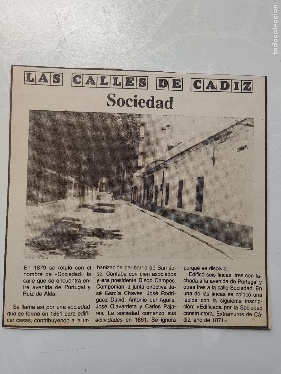 Coleccionismo de Revista Hola: DIARIO 1979 80 RECORTE COLECCION CALLES DE CADIZ CAPITAL - CALLE SOCIEDAD
