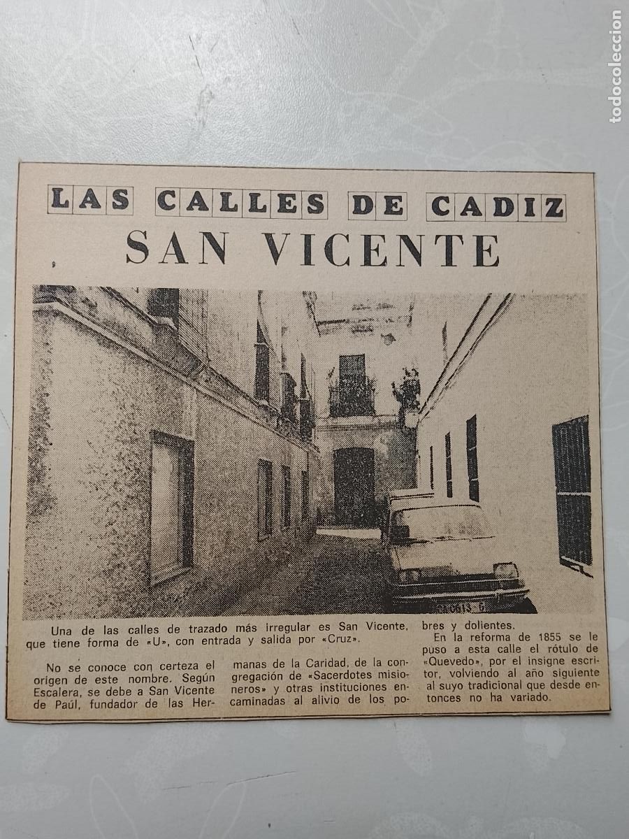 Coleccionismo de Revista Hola: DIARIO 1979 80 RECORTE COLECCION CALLES DE CADIZ CAPITAL - CALLE SAN VICENTE