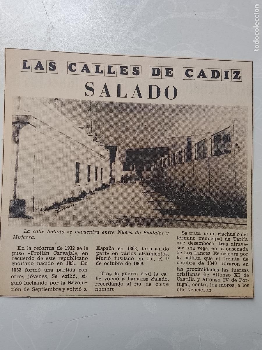 Collezionismo di Rivista &iexcl;Hola!: DIARIO 1979 80 RECORTE COLECCION CALLES DE CADIZ CAPITAL - CALLE SALADO