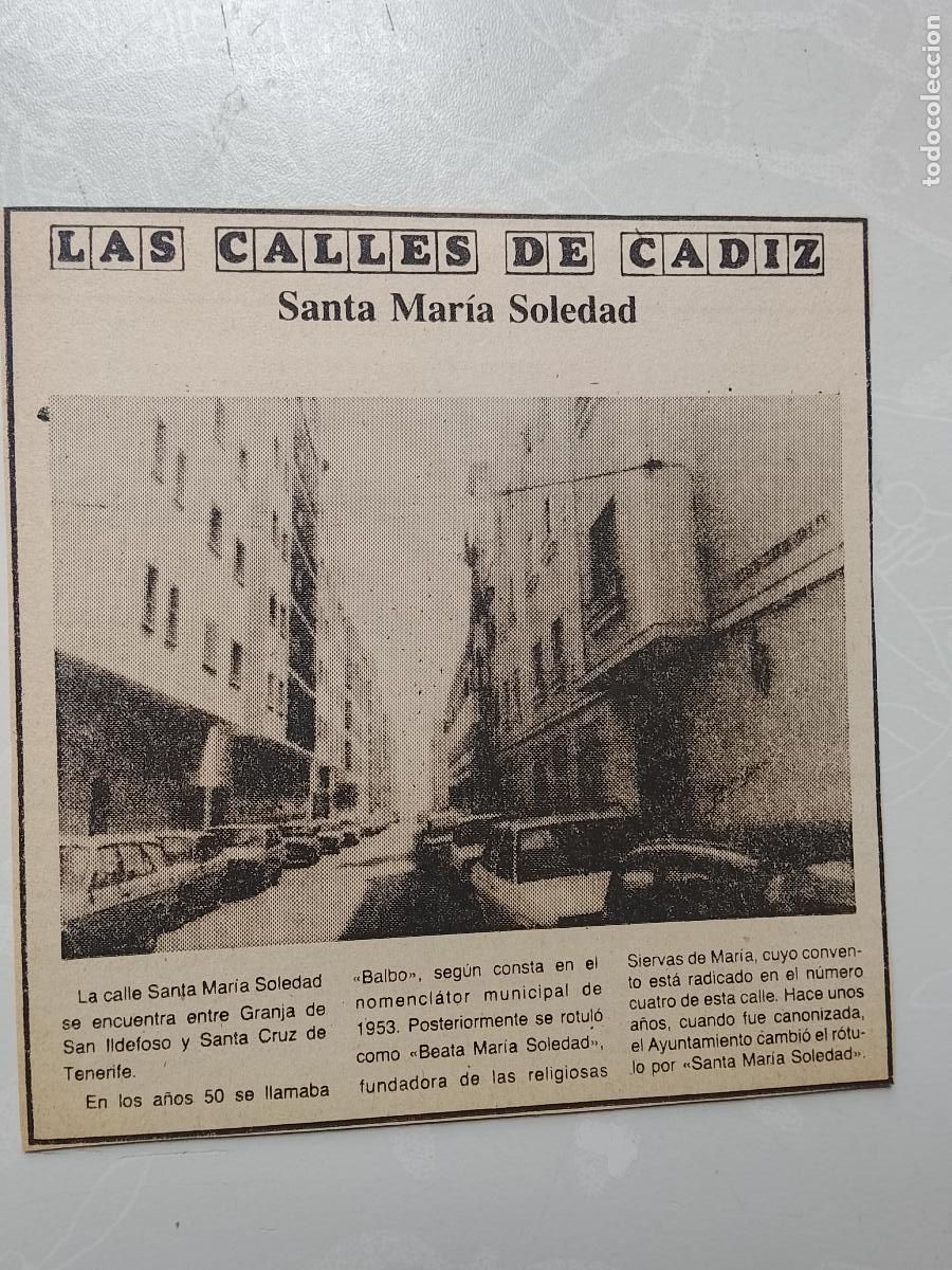 Collezionismo di Rivista &iexcl;Hola!: DIARIO 1979 80 RECORTE COLECCION CALLES DE CADIZ CAPITAL - CALLE SANTA MARIA SOLEDAD