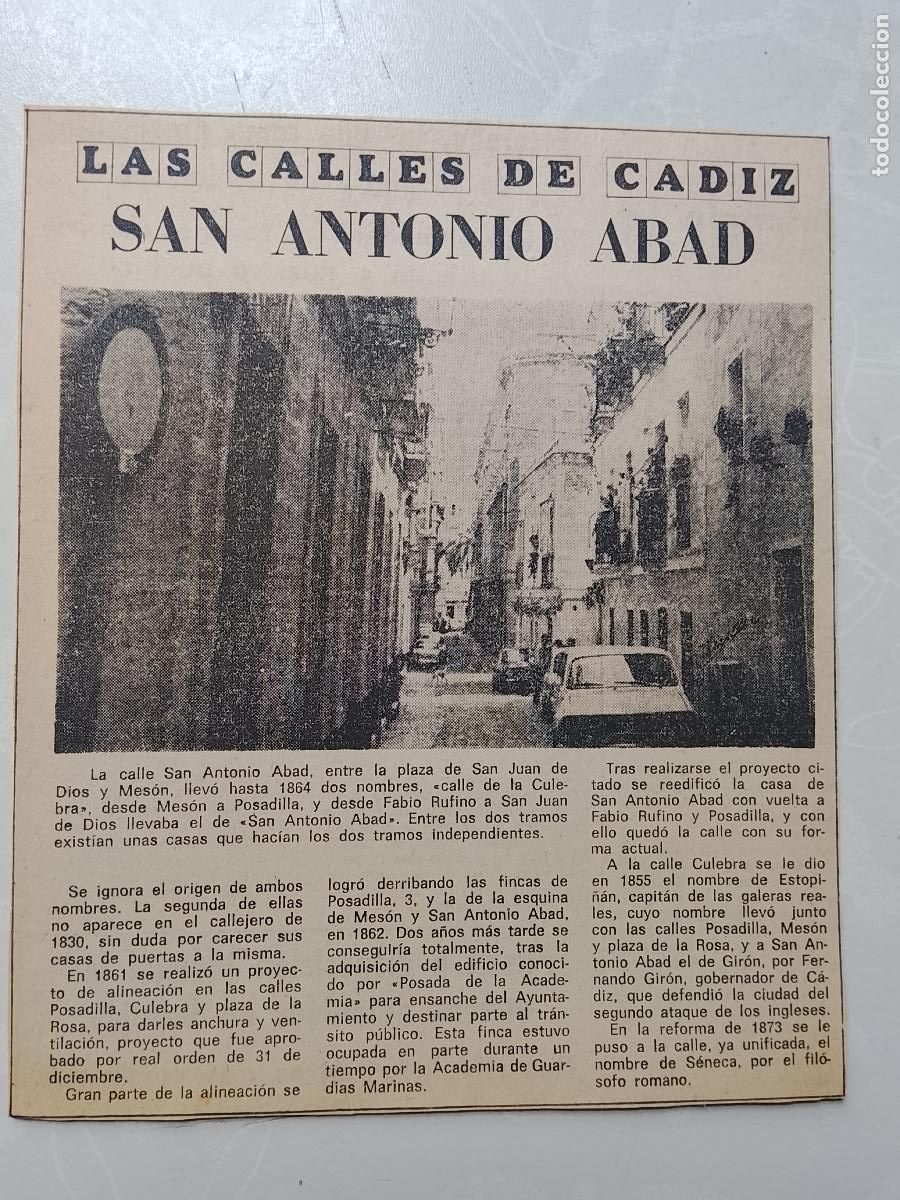Sammeln von Zeitschriften &iexcl;Hola!: DIARIO 1979 80 RECORTE COLECCION CALLES DE CADIZ CAPITAL - CALLE SAN ANTONIO ABAD