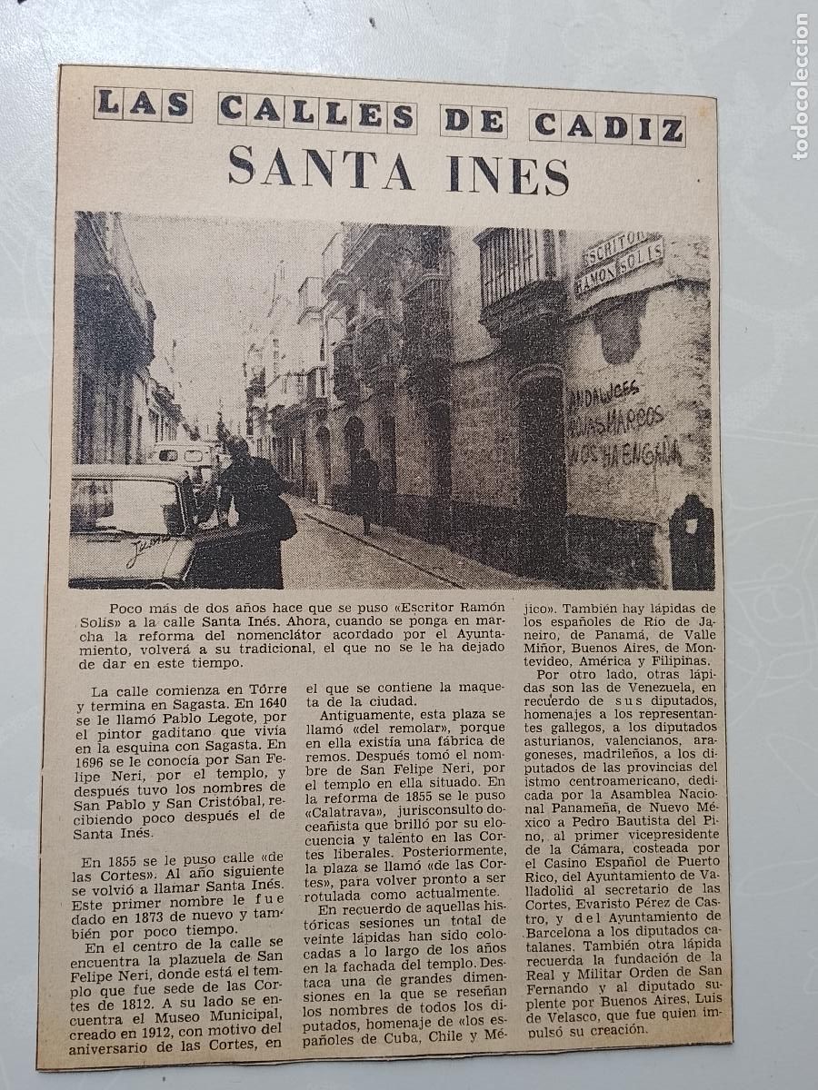 Colecionismo da Revista &iexcl;Hola!: DIARIO 1979 80 RECORTE COLECCION CALLES DE CADIZ CAPITAL - CALLE SANTA INES