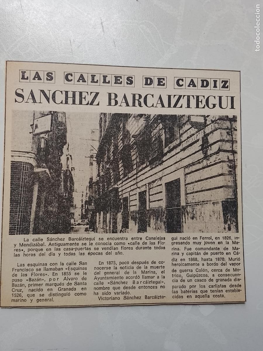 Colecionismo da Revista &iexcl;Hola!: DIARIO 1979 80 RECORTE COLECCION CALLES DE CADIZ CAPITAL - CALLE SANCHEZ BARCAIZTEGUI