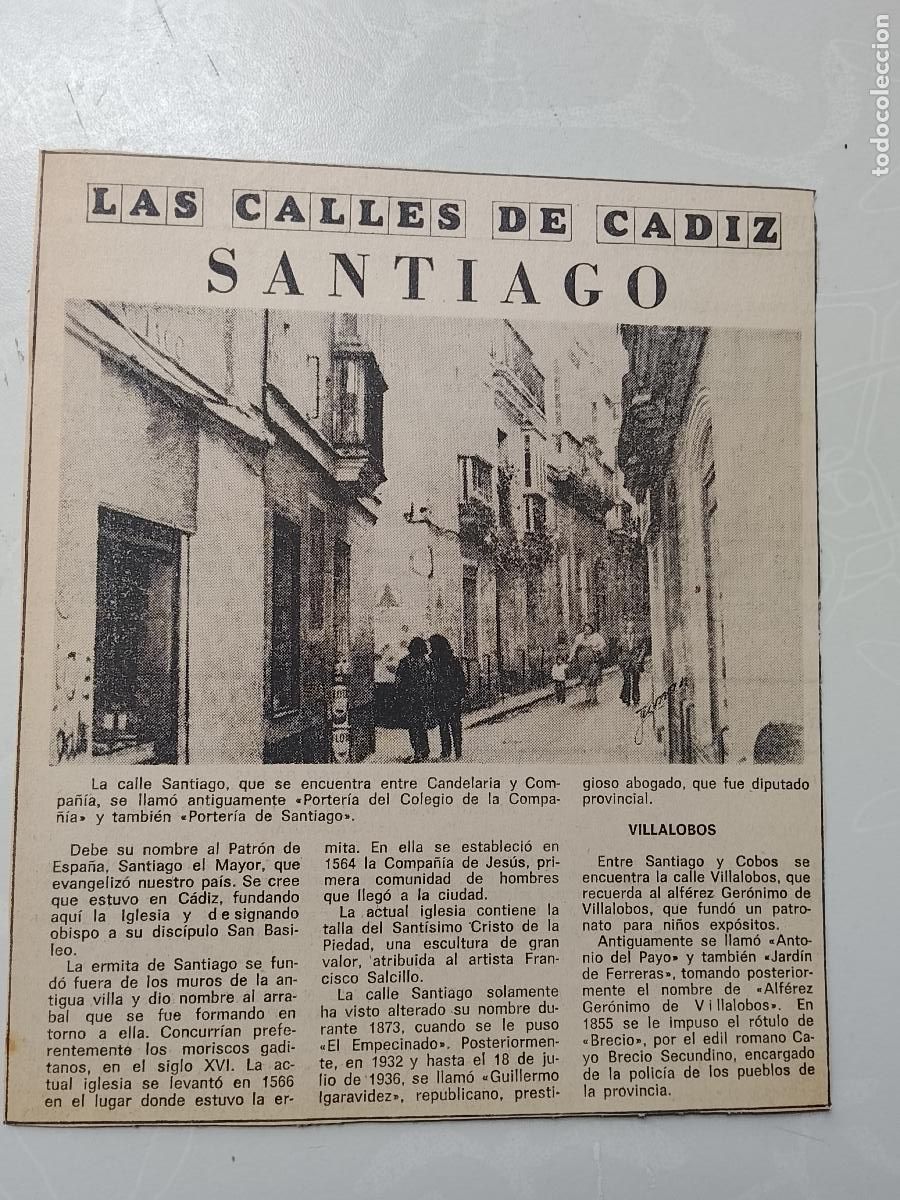 Colecionismo da Revista &iexcl;Hola!: DIARIO 1979 80 RECORTE COLECCION CALLES DE CADIZ CAPITAL - CALLE SANTIAGO