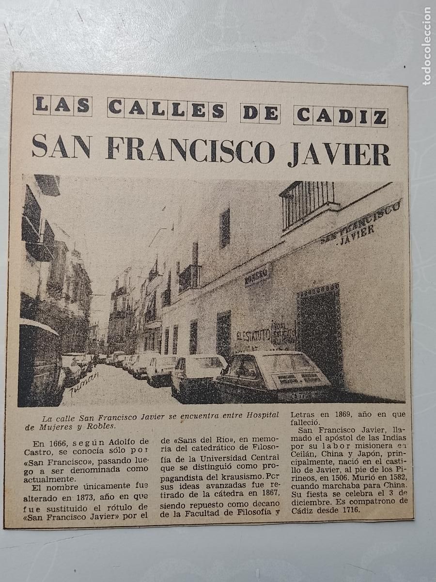 Colecionismo da Revista &iexcl;Hola!: DIARIO 1979 80 RECORTE COLECCION CALLES DE CADIZ CAPITAL - CALLE SAN FRANCISCO JAVIER