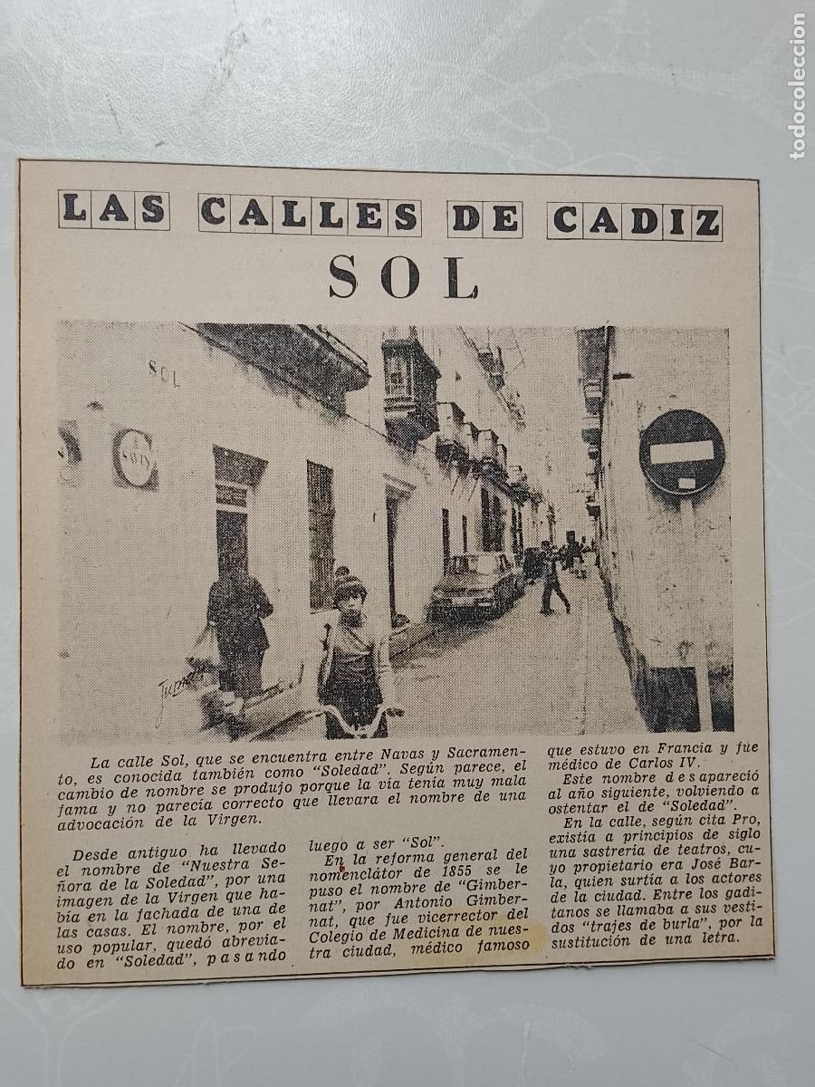 Coleccionismo de Revista Hola: DIARIO 1979 80 RECORTE COLECCION CALLES DE CADIZ CAPITAL - CALLE SOL