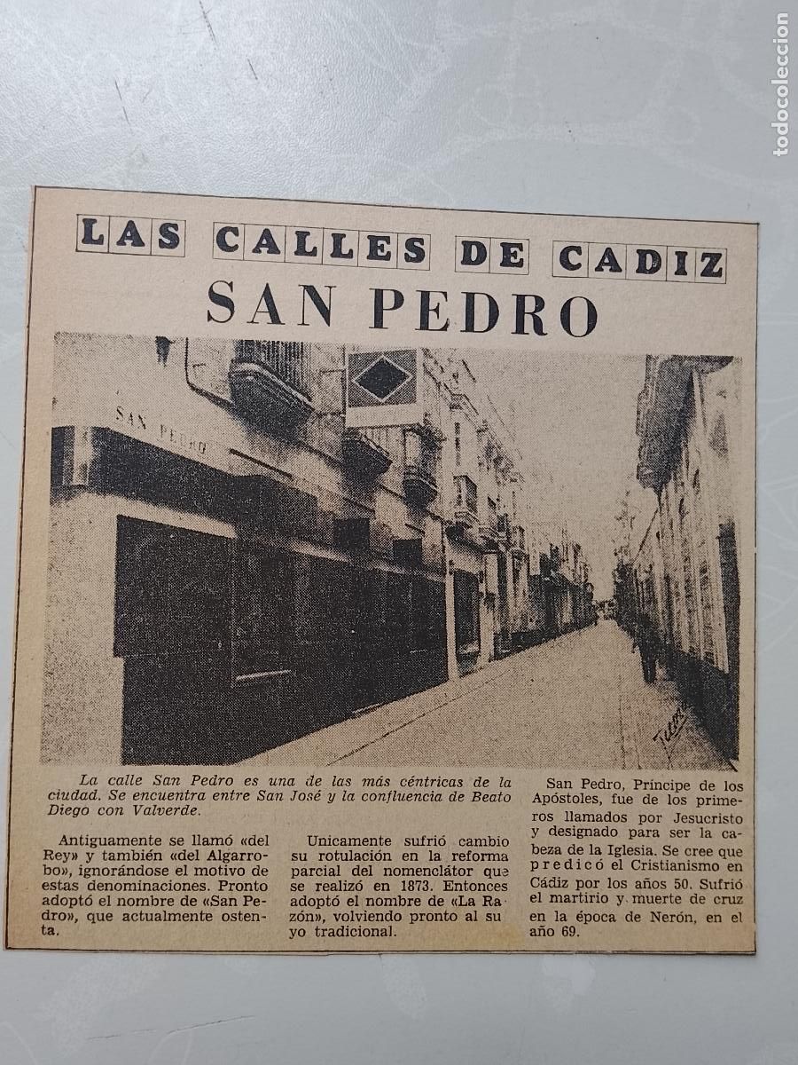Coleccionismo de Revista Hola: DIARIO 1979 80 RECORTE COLECCION CALLES DE CADIZ CAPITAL - CALLE SAN PEDRO
