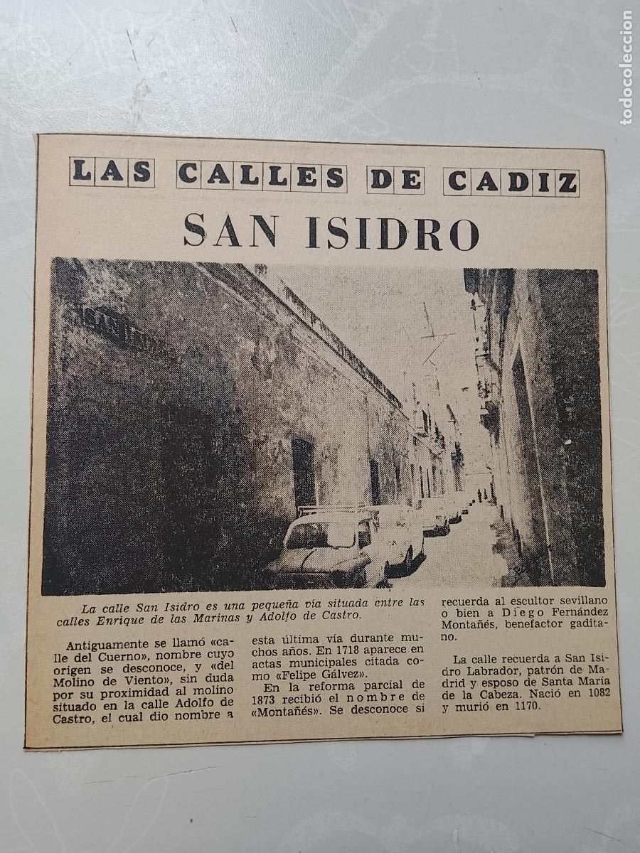 Coleccionismo de Revista Hola: DIARIO 1979 80 RECORTE COLECCION CALLES DE CADIZ CAPITAL - CALLE SAN ISIDRO