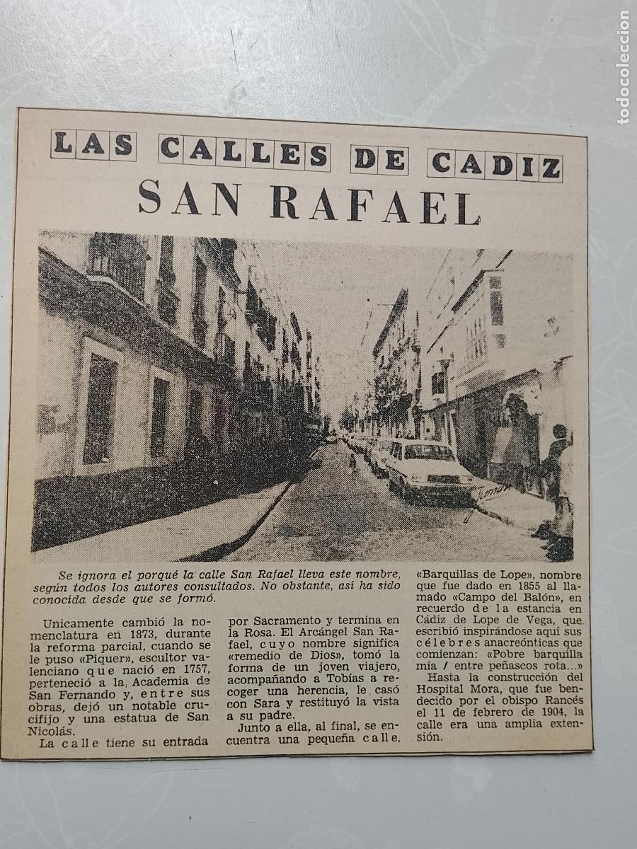 Coleccionismo de Revista Hola: DIARIO 1979 80 RECORTE COLECCION CALLES DE CADIZ CAPITAL - CALLE SAN RAFAEL