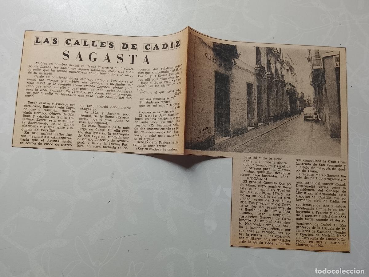 Coleccionismo de Revista Hola: DIARIO 1979 80 RECORTE COLECCION CALLES DE CADIZ CAPITAL - CALLE SAGASTA