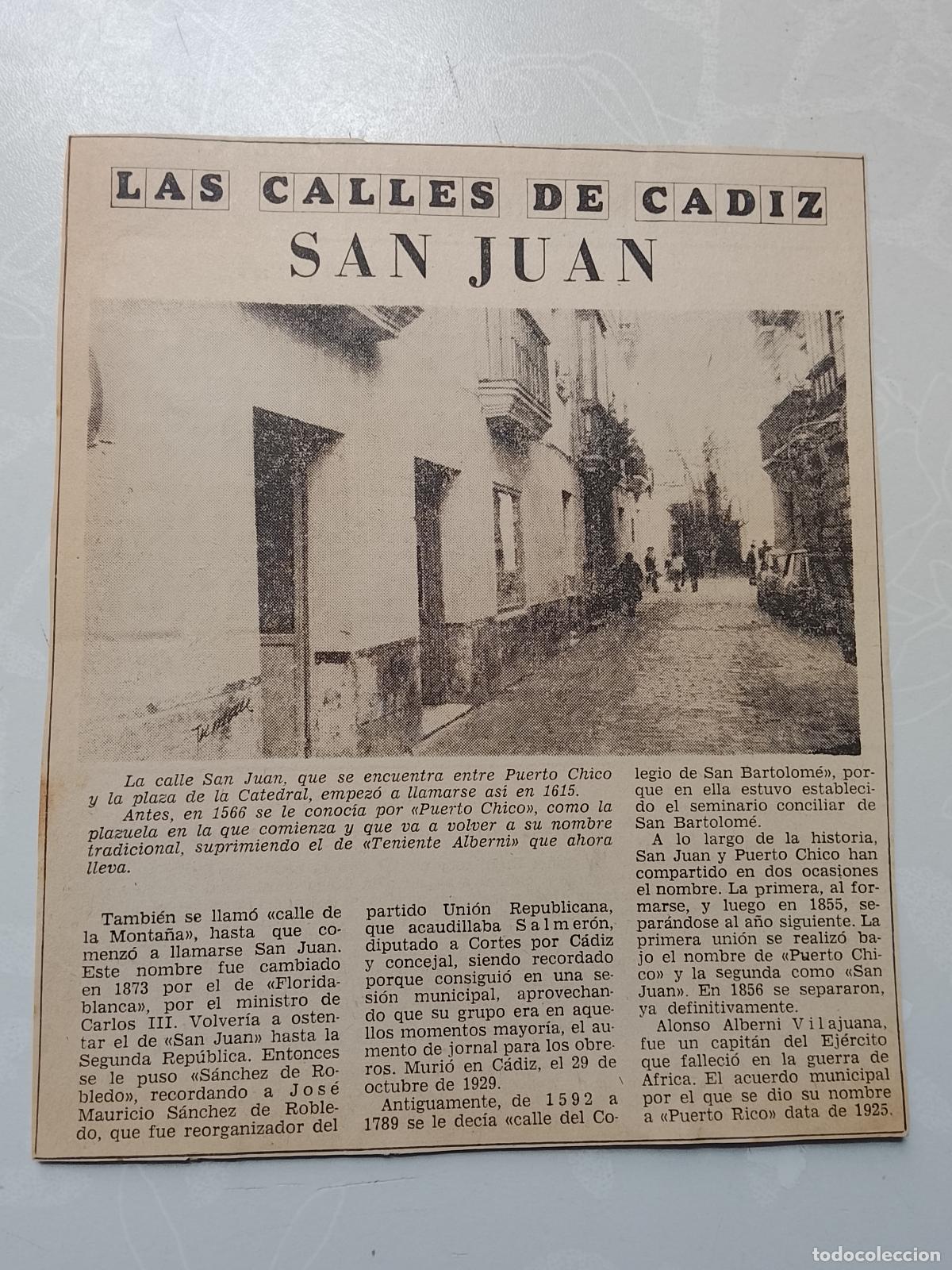 Coleccionismo de Revista Hola: DIARIO 1979 80 RECORTE COLECCION CALLES DE CADIZ CAPITAL - CALLE SAN JUAN