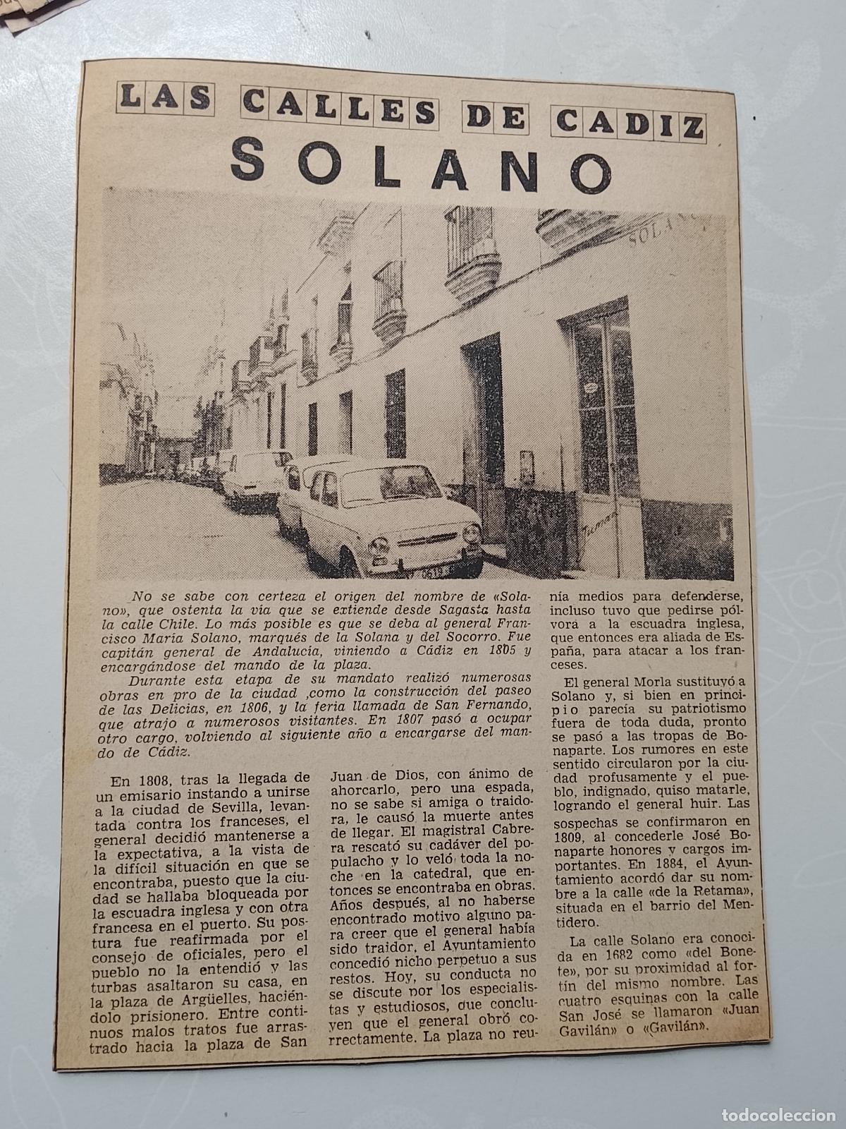 Coleccionismo de Revista Hola: DIARIO 1979 80 RECORTE COLECCION CALLES DE CADIZ CAPITAL - CALLE SOLANO