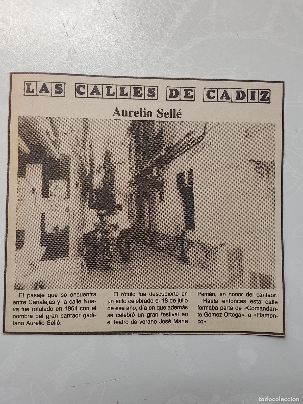 Collectionnisme de Magazine &iexcl;Hola!: DIARIO 1979 80 RECORTE COLECCION CALLES DE CADIZ CAPITAL - CALLE AURELIO SELLE