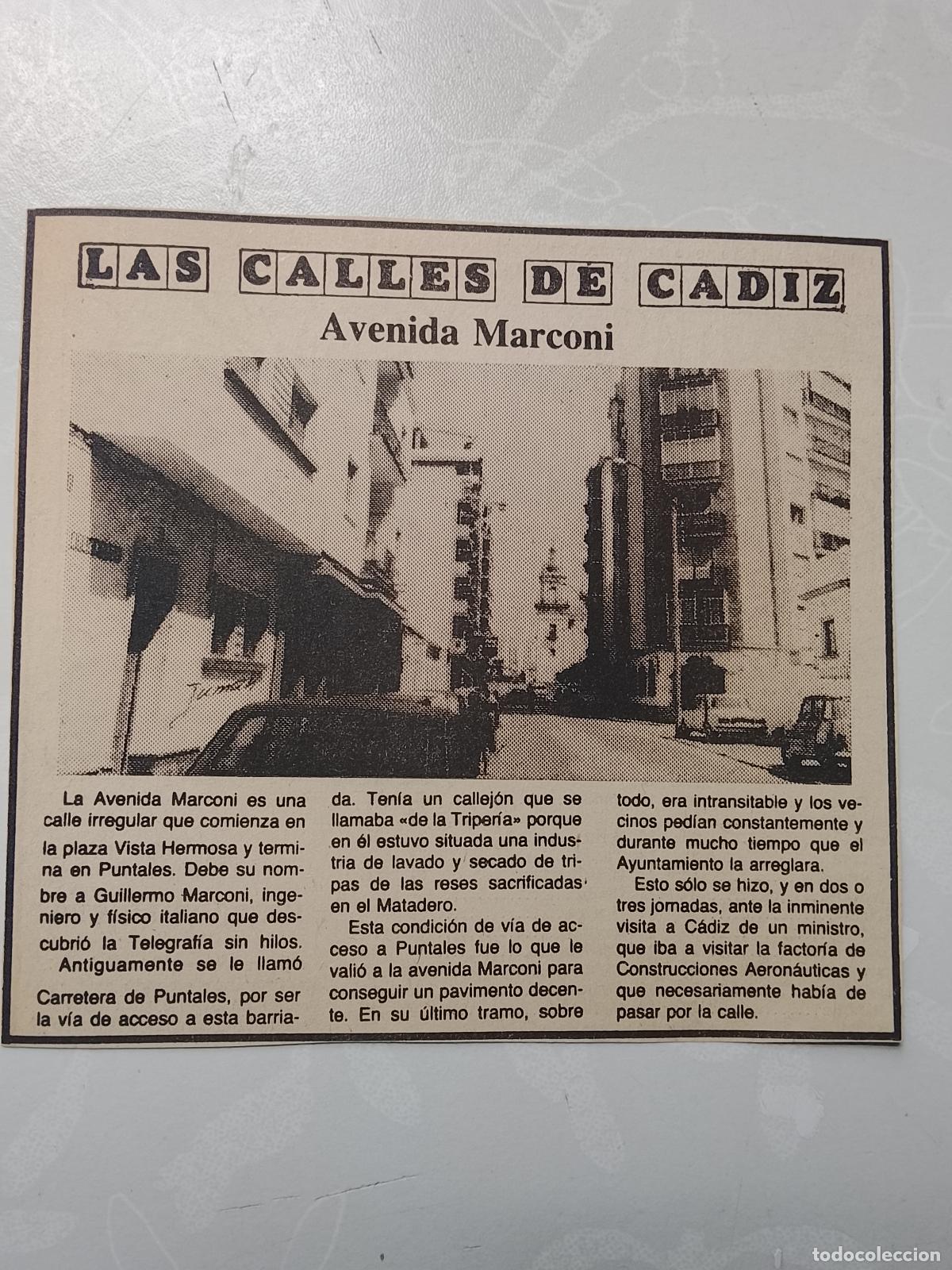Collectionnisme de Magazine &iexcl;Hola!: DIARIO 1979 80 RECORTE COLECCION CALLES DE CADIZ CAPITAL - CALLE AVENIDA MARCONI