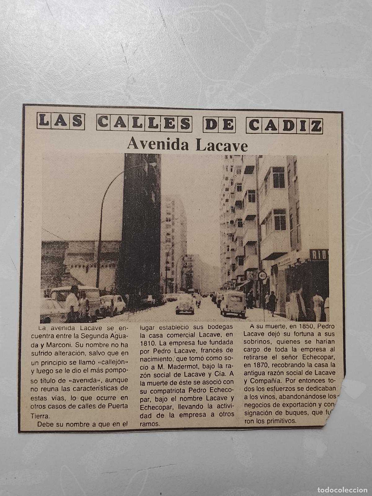 Collectionnisme de Magazine &iexcl;Hola!: DIARIO 1979 80 RECORTE COLECCION CALLES DE CADIZ CAPITAL - CALLE AVENIDA LACAVE