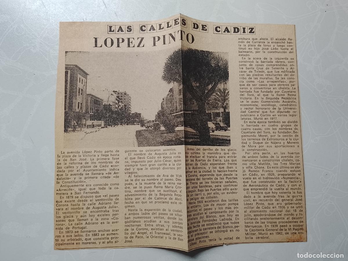 Collectionnisme de Magazine &iexcl;Hola!: DIARIO 1979 80 RECORTE COLECCION CALLES DE CADIZ CAPITAL - CALLE LOPEZ PINTO