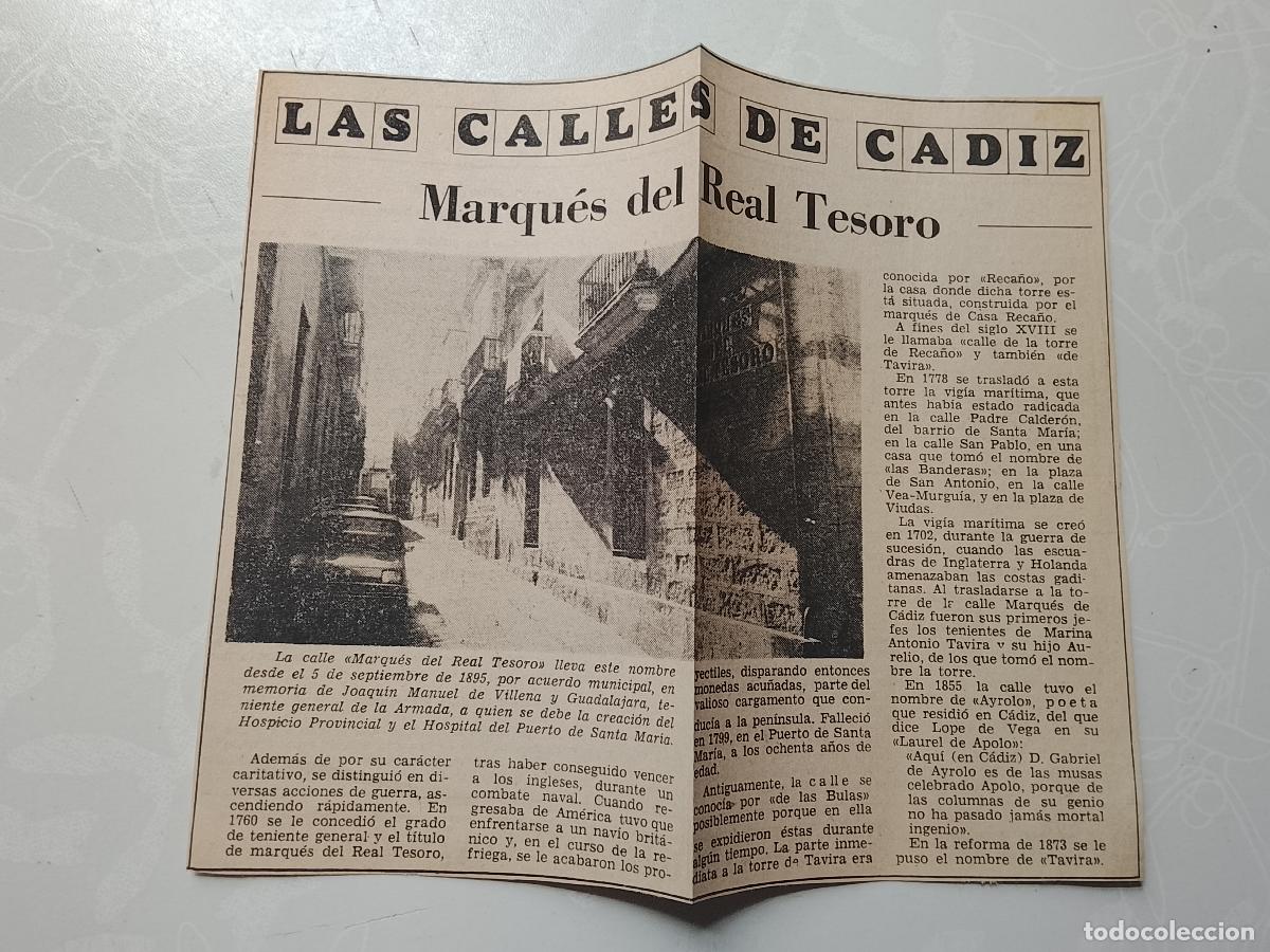 Collectionnisme de Magazine &iexcl;Hola!: DIARIO 1979 80 RECORTE COLECCION CALLES DE CADIZ CAPITAL - CALLE MARQUES DEL TESORO