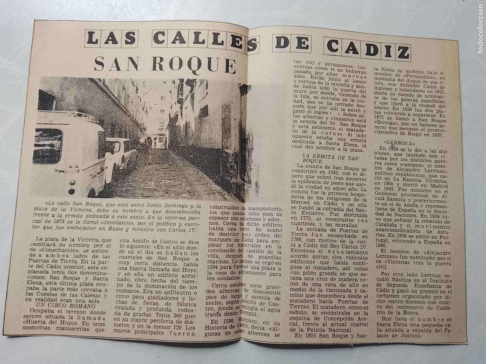 Colecionismo da Revista &iexcl;Hola!: DIARIO 1979 80 RECORTE COLECCION CALLES DE CADIZ CAPITAL - CALLE SAN ROQUE