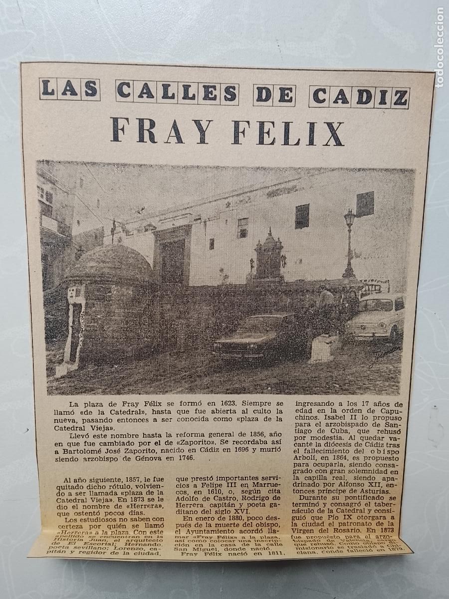 Collectionnisme de Magazine &iexcl;Hola!: DIARIO 1979 80 RECORTE COLECCION CALLES DE CADIZ CAPITAL - CALLE FRAY FELIX