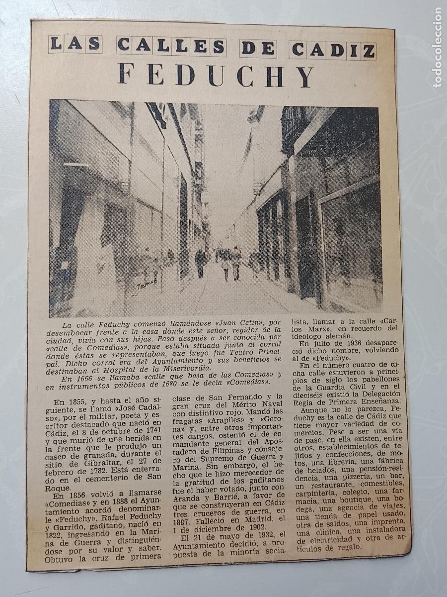 Coleccionismo de Revista Hola: DIARIO 1979 80 RECORTE COLECCION CALLES DE CADIZ CAPITAL - CALLE FEDUCHY