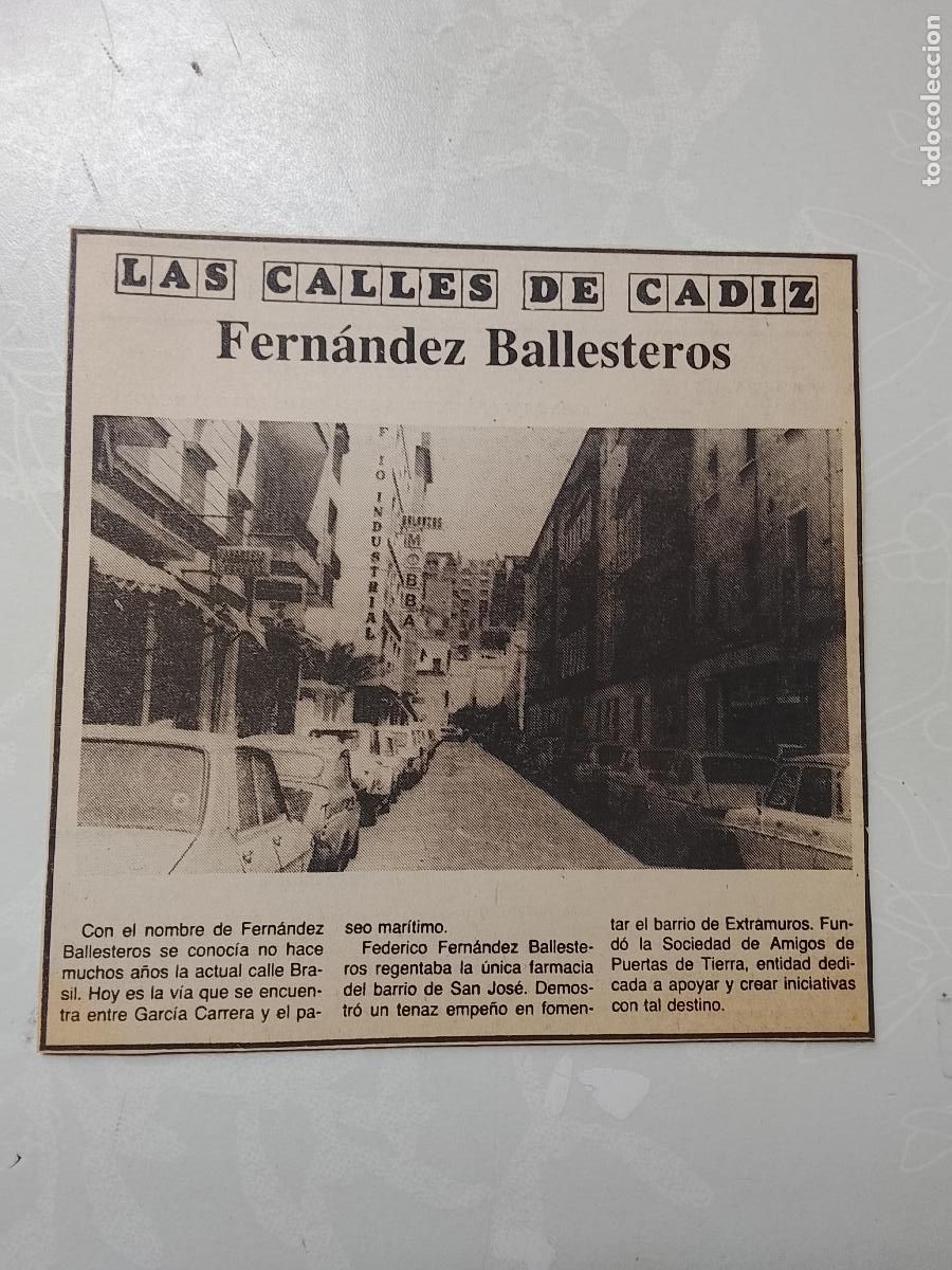 Coleccionismo de Revista Hola: DIARIO 1979 80 RECORTE COLECCION CALLES DE CADIZ CAPITAL - CALLE FERNANDEZ BALLESTEROS